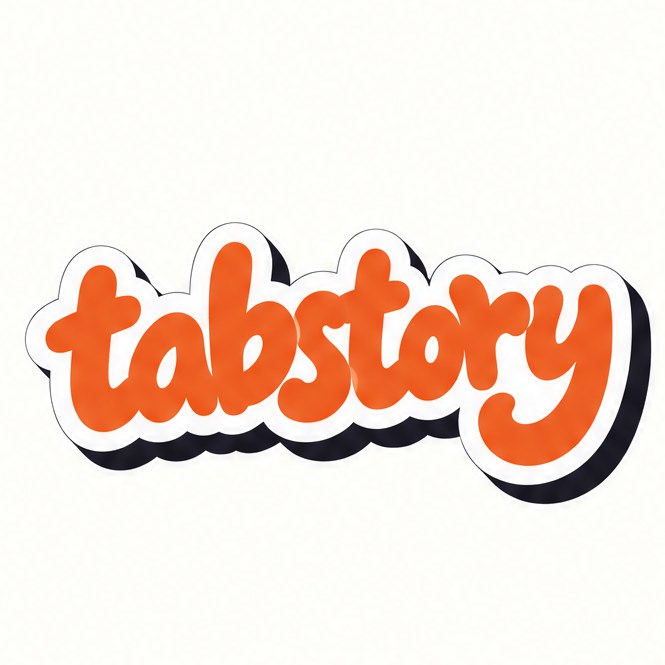 Tabstory. 第一轮里的贴纸字标。